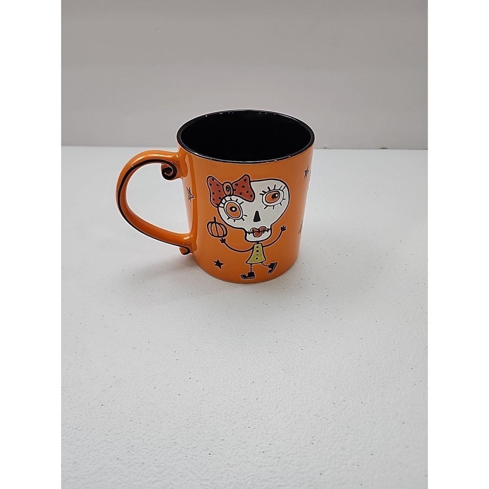 ELI + ANA Orange Halloween Trick Or Treat Sugar Skull Head Mug New